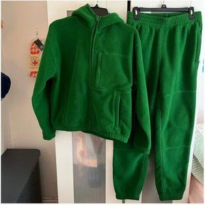 Aritzia TNA Polar Zip Hoodie & Jogger sweatpant Juniper Green Lounge Set SMALL